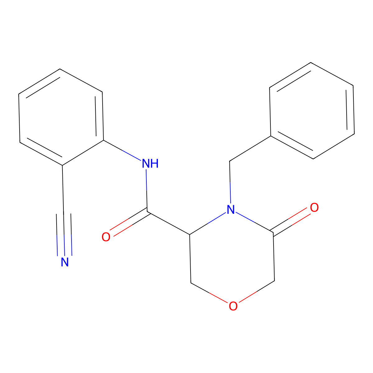 4-benzyl-N-(2-cyanophenyl)-5-oxomorpholine-3-carboxamide molecular structure, CAS 1351581-72-0