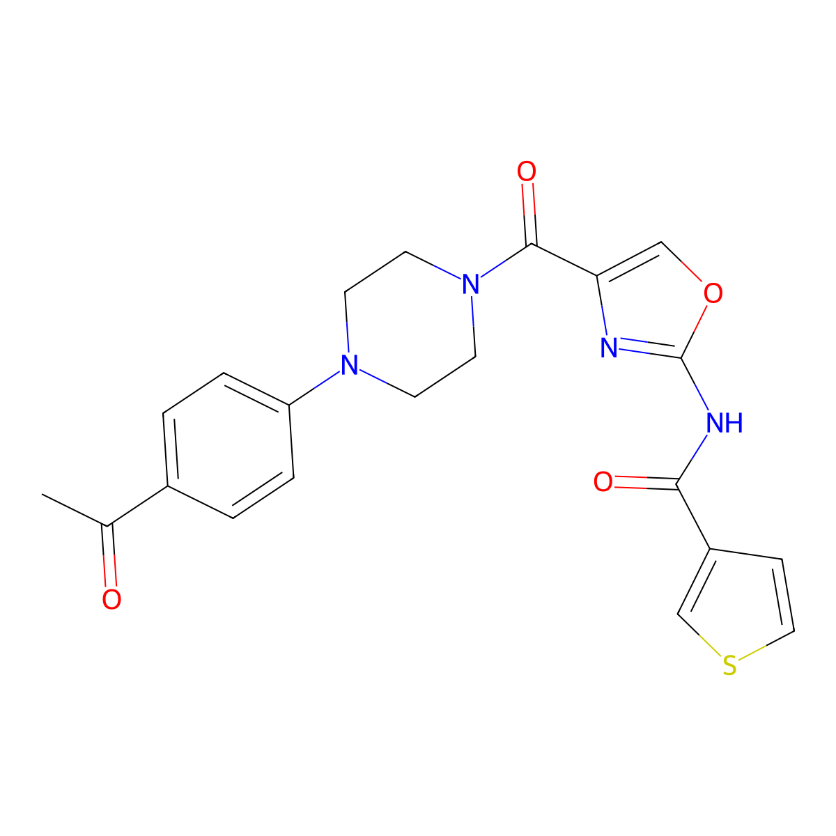 N-(4-(4-(4-acetylphenyl)piperazine-1-carbonyl)oxazol-2-yl)thiophene-3-carboxamide molecular structure, CAS 1351581-84-4