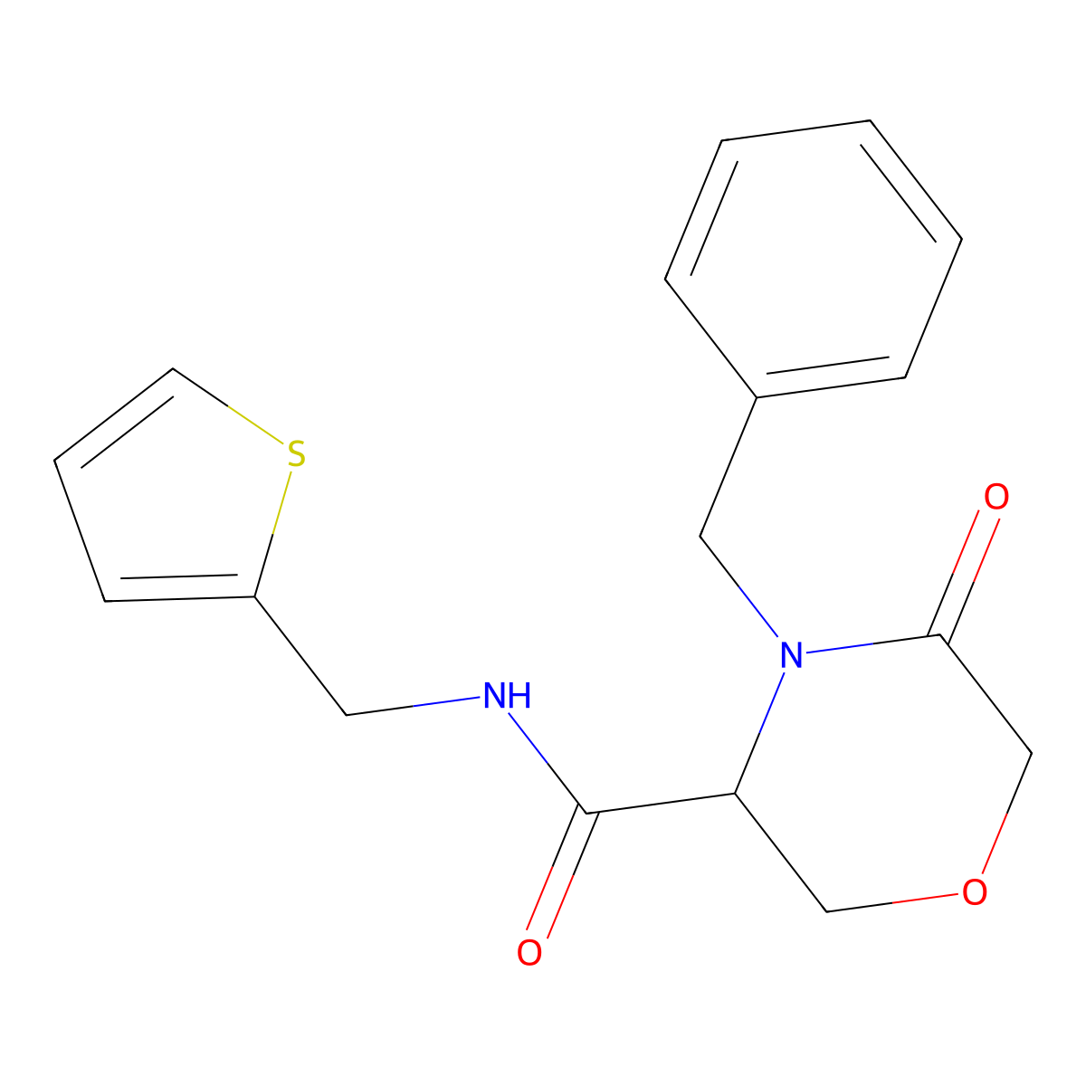 4-benzyl-5-oxo-N-[(thiophen-2-yl)methyl]morpholine-3-carboxamide molecular structure, CAS 1351581-86-6