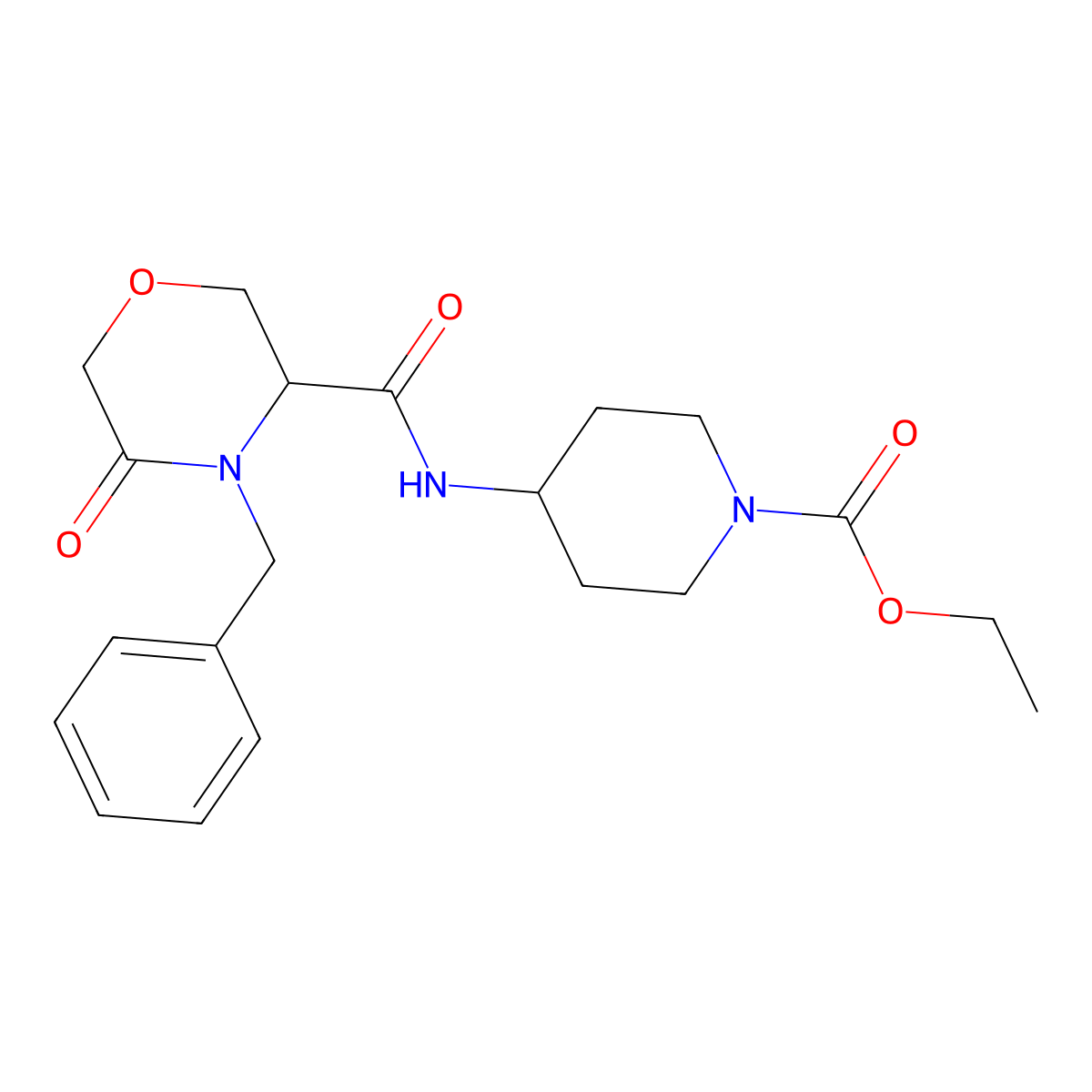 Ethyl 4-(4-benzyl-5-oxomorpholine-3-carboxamido)piperidine-1-carboxylate molecular structure, CAS 1351581-88-8