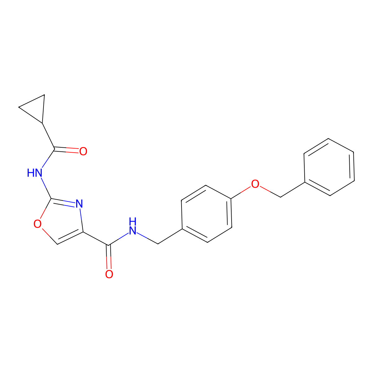 N-(4-(benzyloxy)benzyl)-2-(cyclopropanecarboxamido)oxazole-4-carboxamide molecular structure, CAS 1351581-92-4