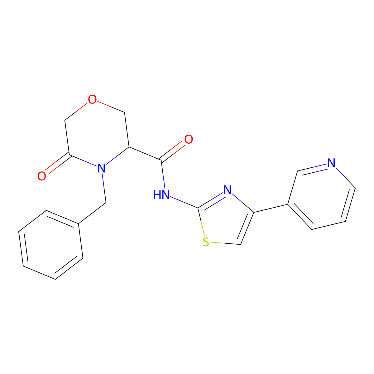 4-benzyl-5-oxo-N-(4-(pyridin-3-yl)thiazol-2-yl)morpholine-3-carboxamide molecular structure, CAS 1351582-01-8