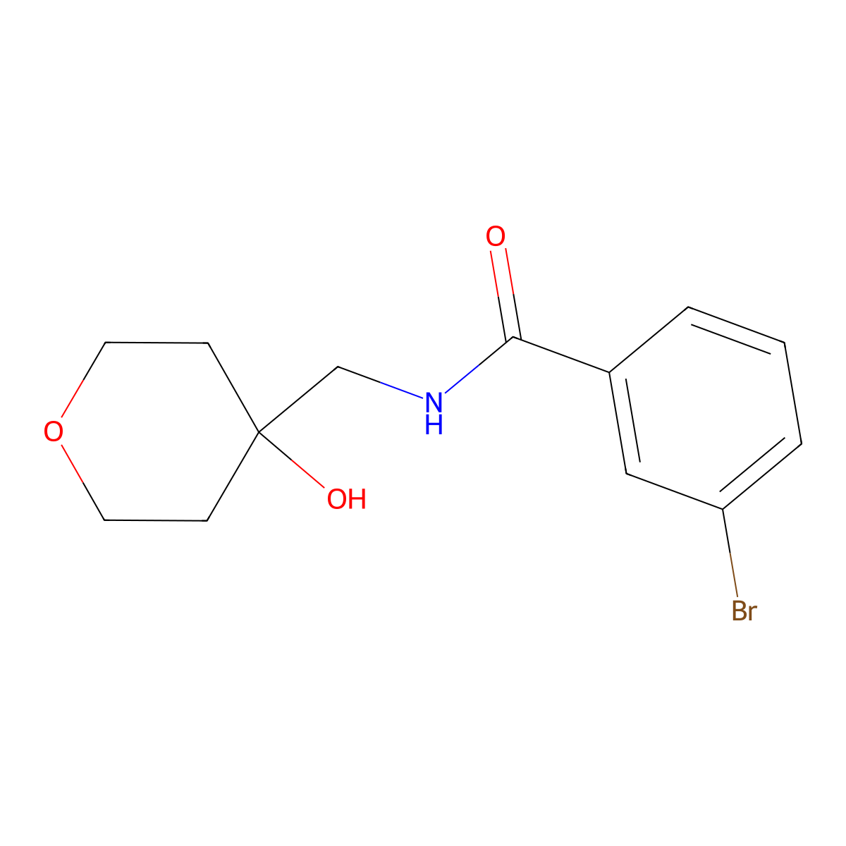 3-bromo-N-((4-hydroxytetrahydro-2H-pyran-4-yl)methyl)benzamide molecular structure, CAS 1351582-14-3