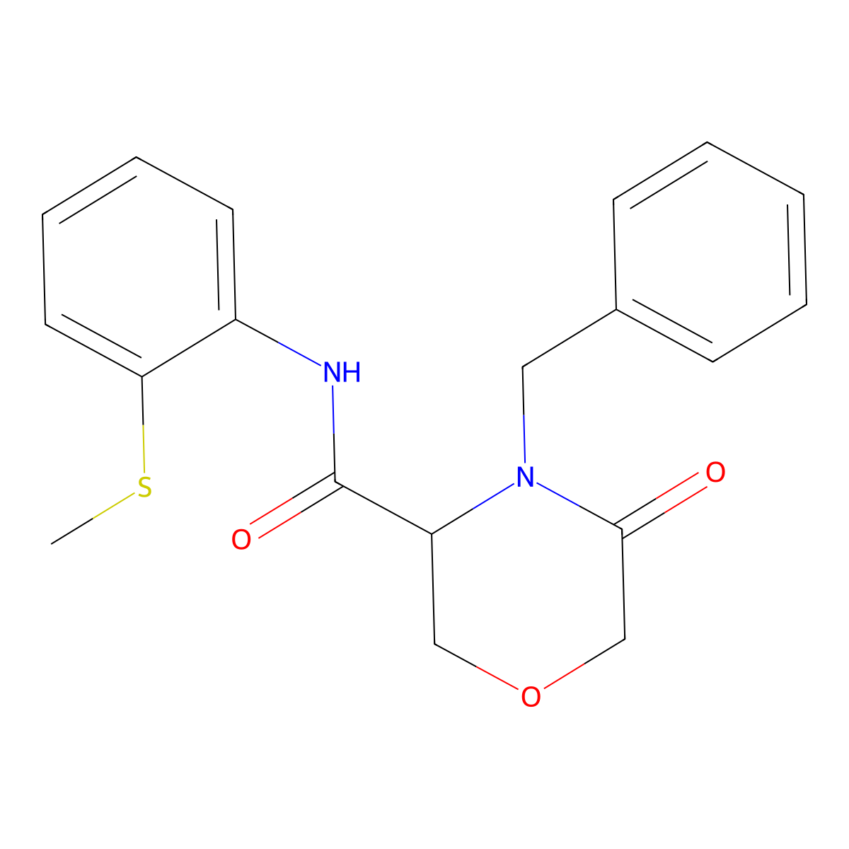 4-benzyl-N-(2-(methylthio)phenyl)-5-oxomorpholine-3-carboxamide molecular structure, CAS 1351582-16-5
