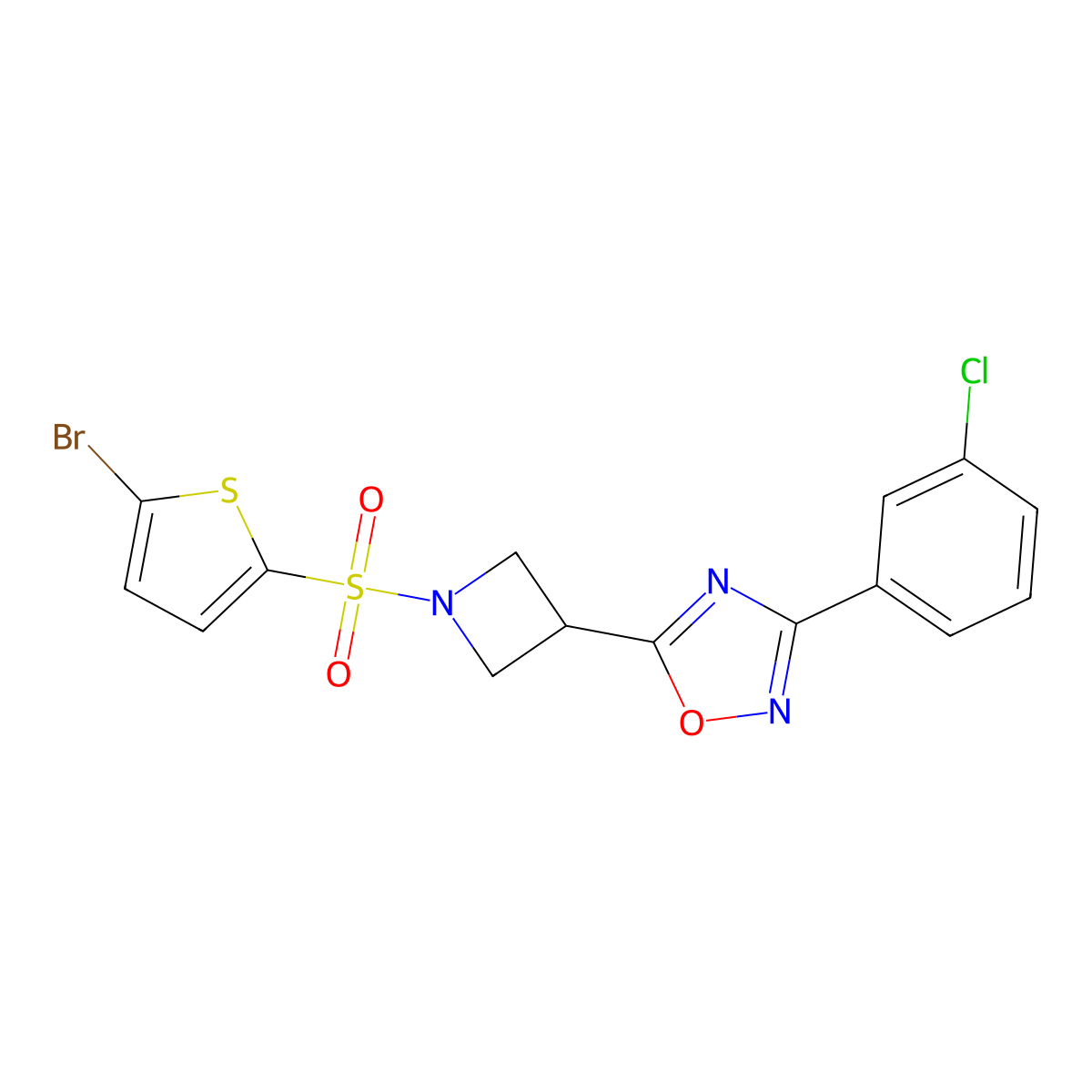 5-(1-((5-Bromothiophen-2-yl)sulfonyl)azetidin-3-yl)-3-(3-chlorophenyl)-1,2,4-oxadiazole molecular structure, CAS 1351582-28-9