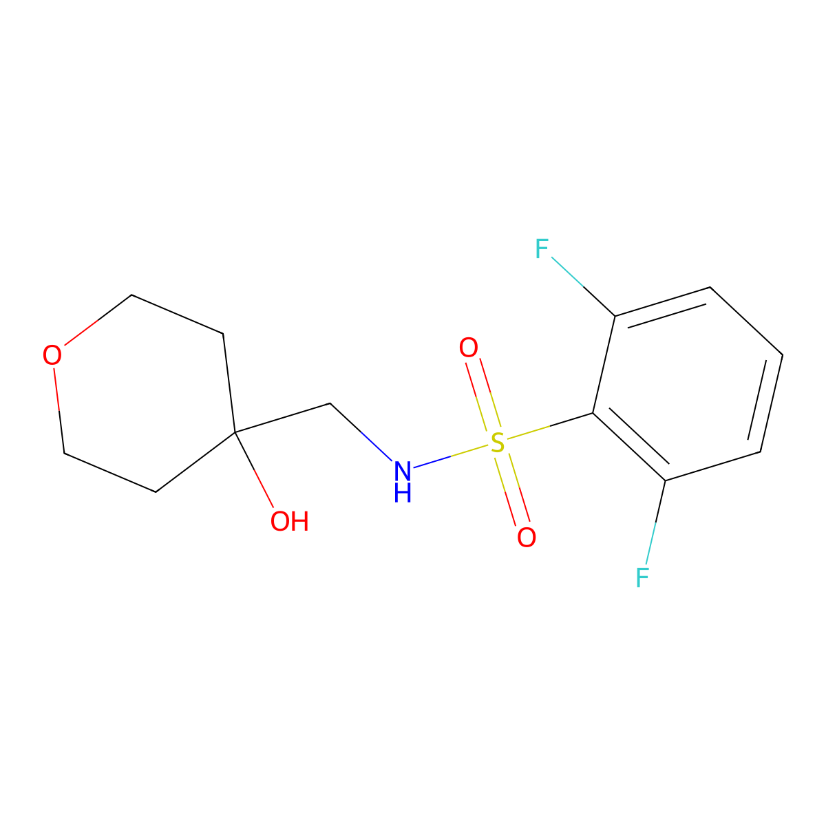 2,6-difluoro-N-((4-hydroxytetrahydro-2H-pyran-4-yl)methyl)benzenesulfonamide molecular structure, CAS 1351582-35-8