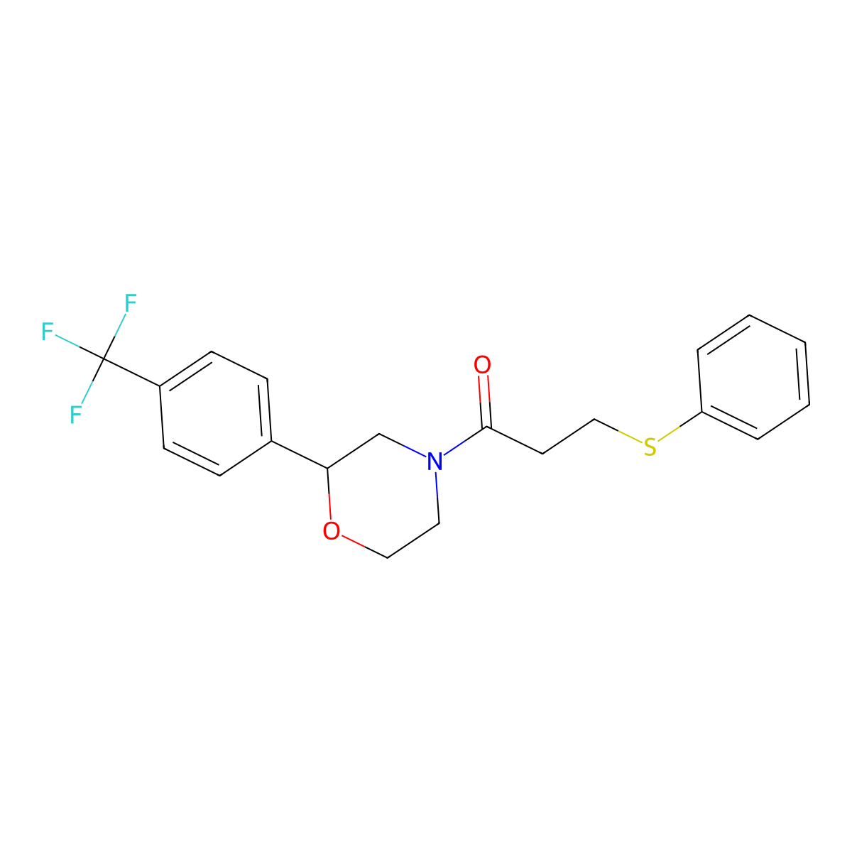 3-(Phenylthio)-1-(2-(4-(trifluoromethyl)phenyl)morpholino)propan-1-one molecular structure, CAS 1351582-47-2