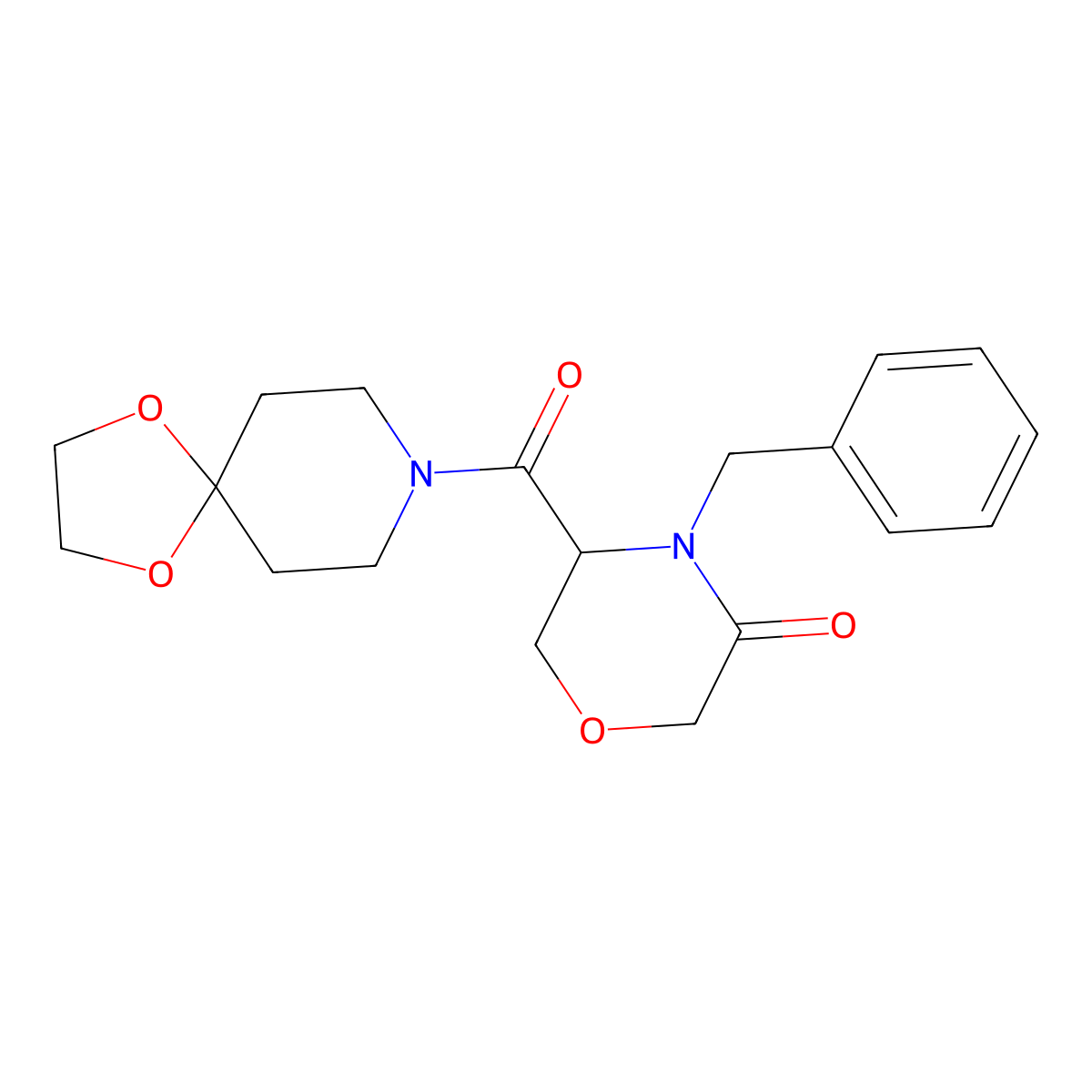 4-Benzyl-5-(1,4-dioxa-8-azaspiro[4.5]decane-8-carbonyl)morpholin-3-one molecular structure, CAS 1351582-65-4