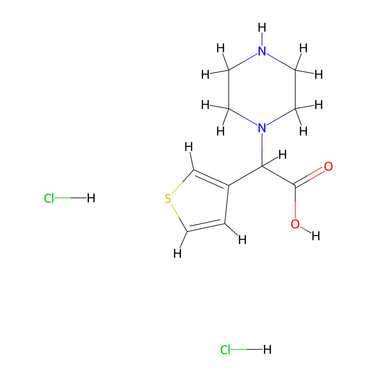 Piperazin-1-yl(thiophen-3-yl)acetic acid dihydrochloride molecular structure, CAS 1351582-77-8