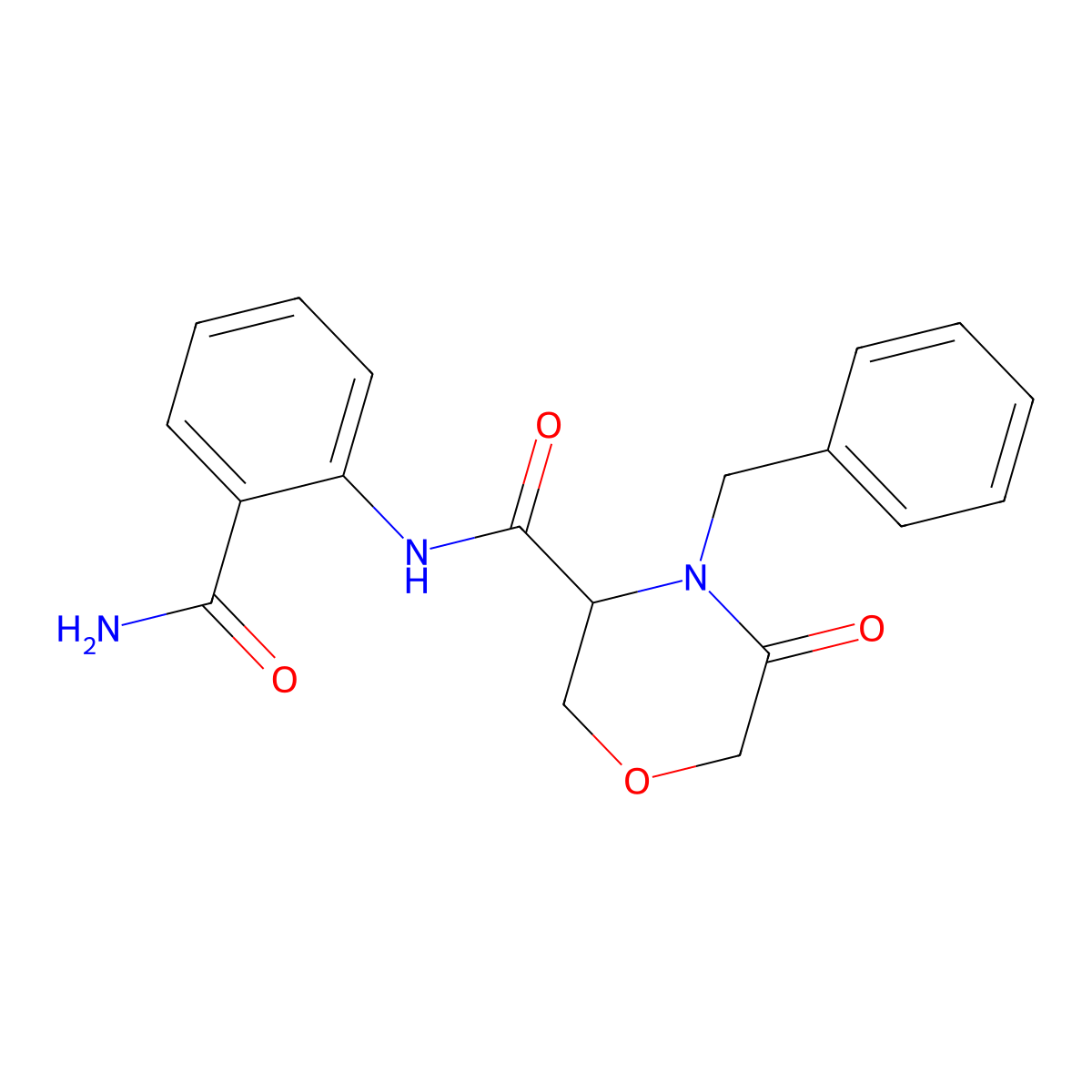 4-benzyl-N-(2-carbamoylphenyl)-5-oxomorpholine-3-carboxamide molecular structure, CAS 1351584-59-2