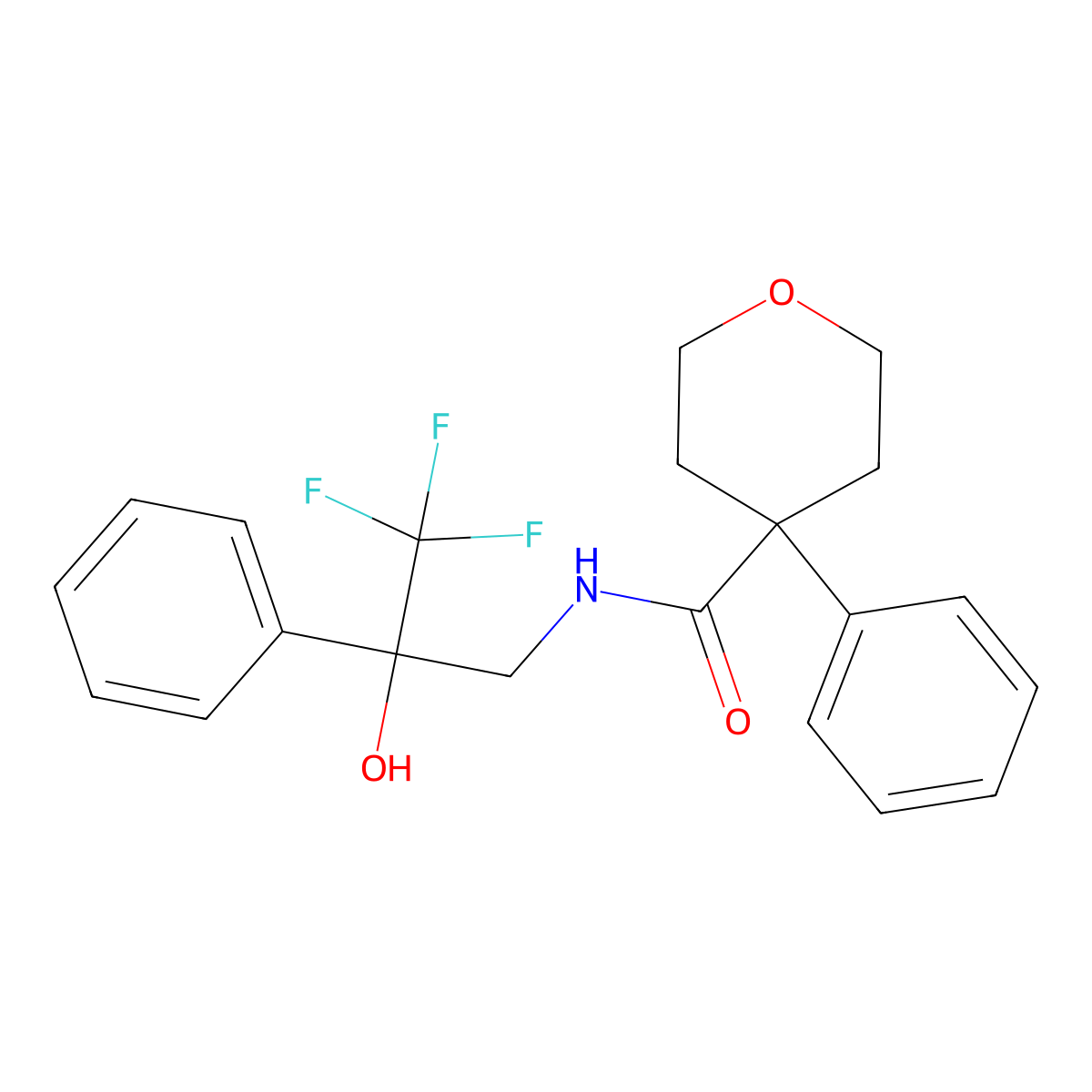 4-phenyl-N-(3,3,3-trifluoro-2-hydroxy-2-phenylpropyl)oxane-4-carboxamide molecular structure, CAS 1351584-69-4