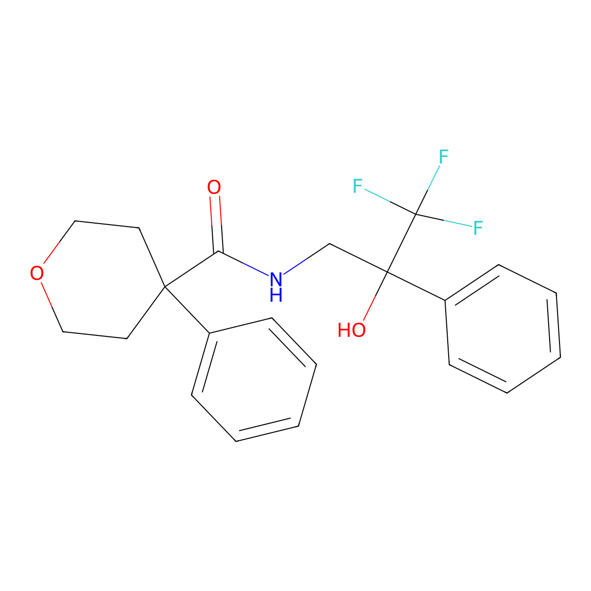 4-phenyl-N-(3,3,3-trifluoro-2-hydroxy-2-phenylpropyl)oxane-4-carboxamide molecular structure, CAS 1351584-69-4