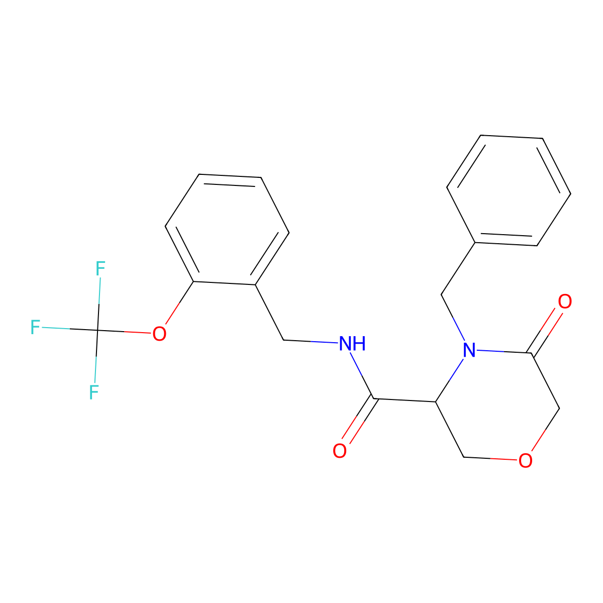 4-benzyl-5-oxo-N-(2-(trifluoromethoxy)benzyl)morpholine-3-carboxamide molecular structure, CAS 1351584-72-9