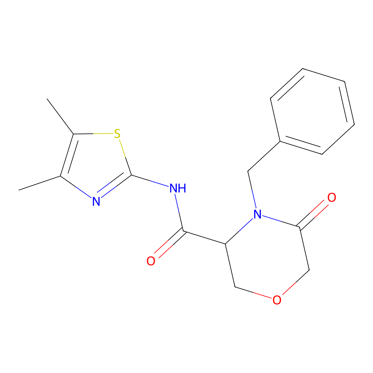 4-benzyl-N-(4,5-dimethyl-1,3-thiazol-2-yl)-5-oxomorpholine-3-carboxamide molecular structure, CAS 1351584-73-0