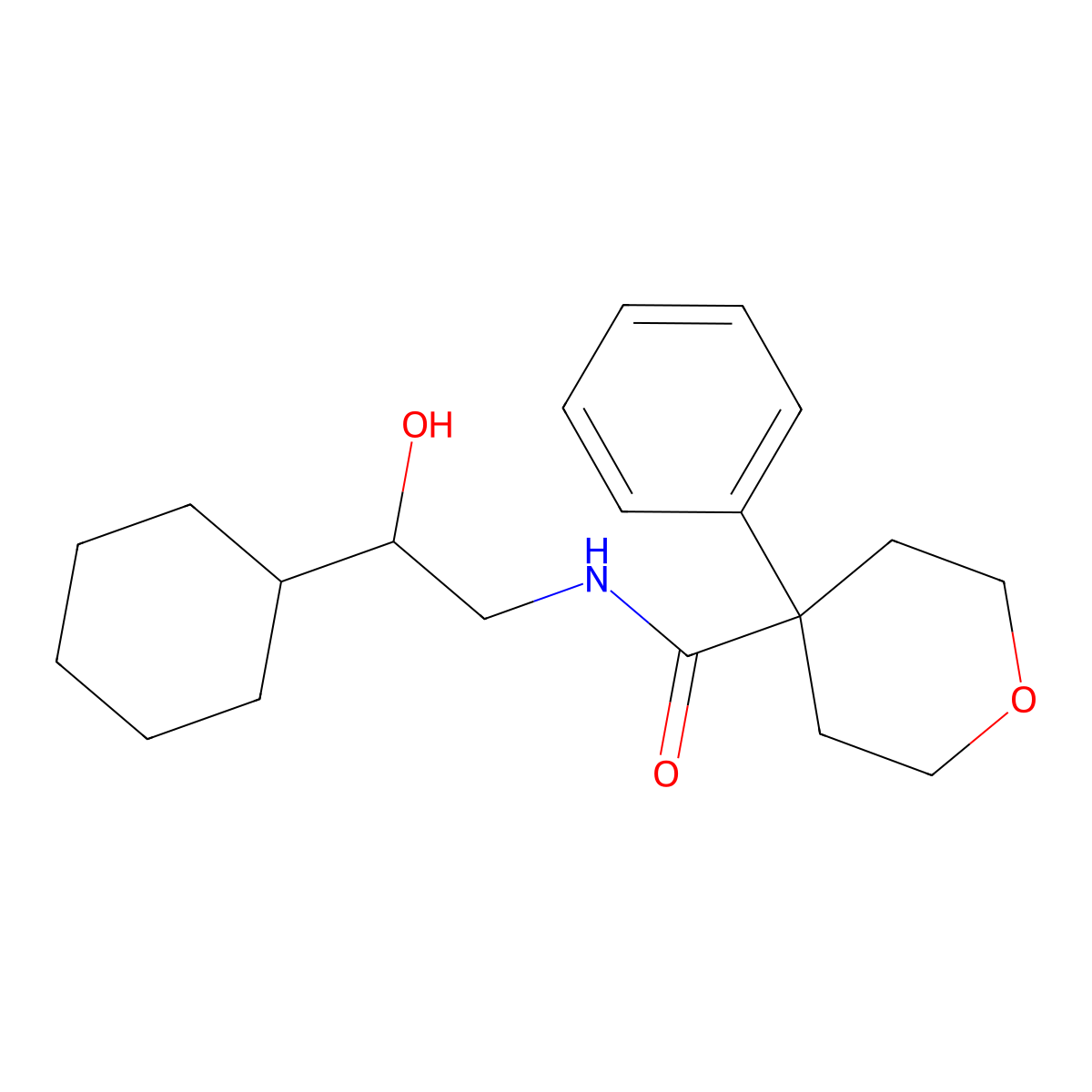 N-(2-cyclohexyl-2-hydroxyethyl)-4-phenyloxane-4-carboxamide molecular structure, CAS 1351584-74-1