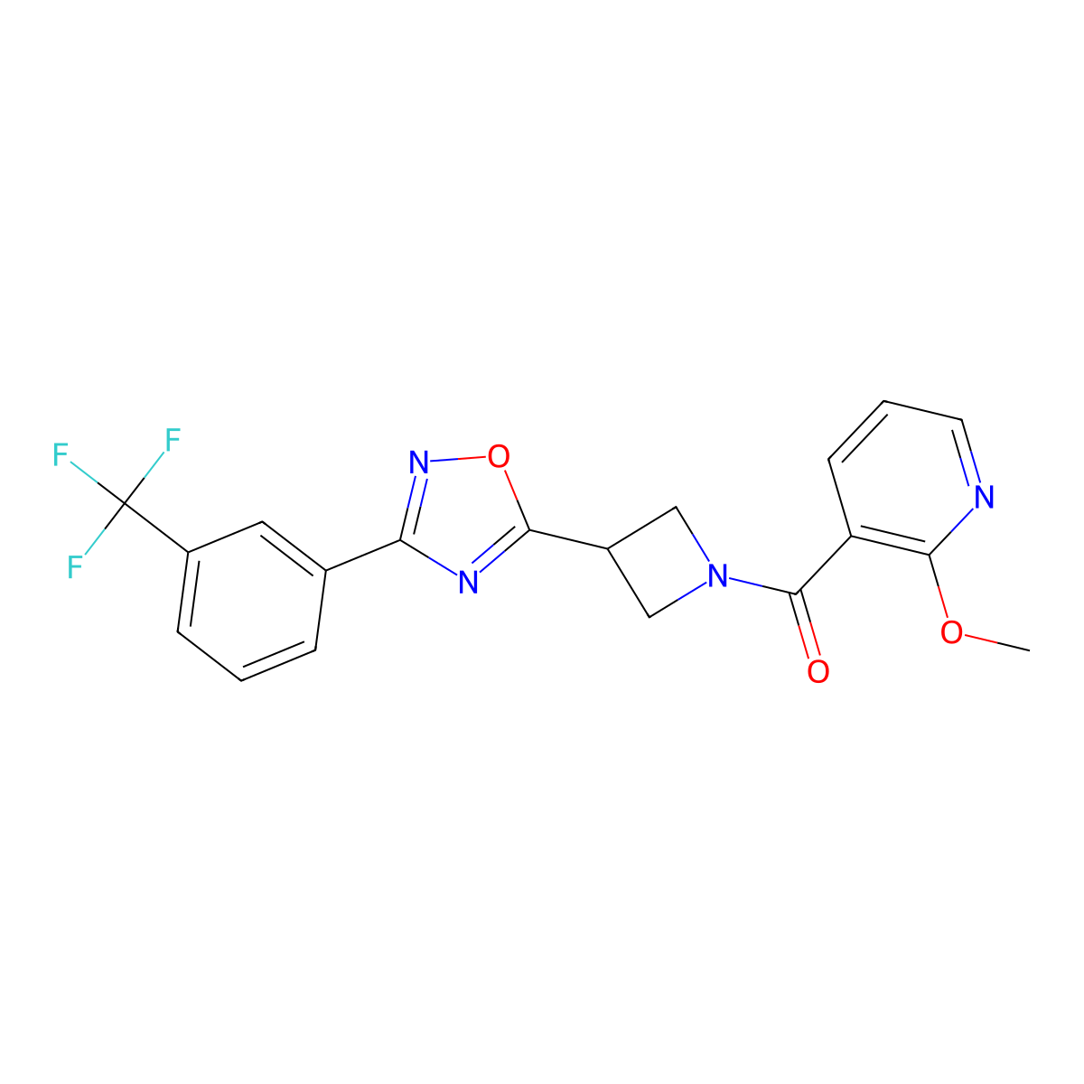 (2-Methoxypyridin-3-yl)(3-(3-(3-(trifluoromethyl)phenyl)-1,2,4-oxadiazol-5-yl)azetidin-1-yl)methanone molecular structure, CAS 1351584-85-4