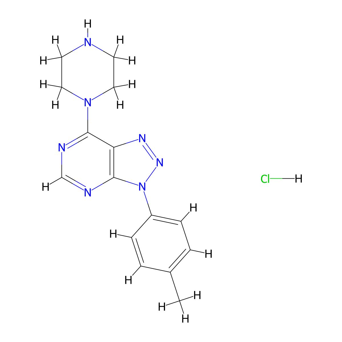 7-(piperazin-1-yl)-3-(p-tolyl)-3H-[1,2,3]triazolo[4,5-d]pyrimidine hydrochloride molecular structure, CAS 1351584-89-8