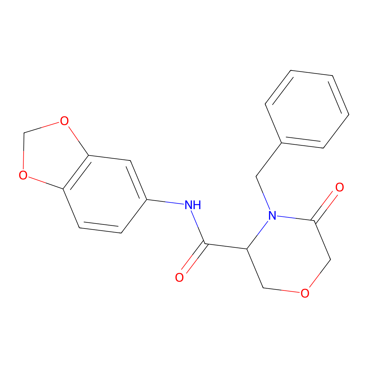 N-(benzo[d][1,3]dioxol-5-yl)-4-benzyl-5-oxomorpholine-3-carboxamide molecular structure, CAS 1351584-98-9