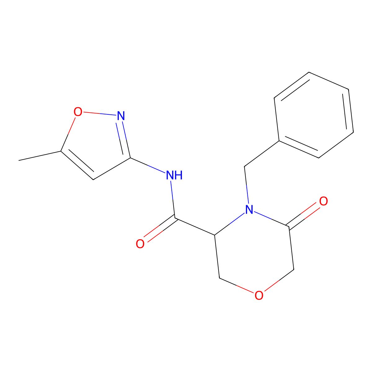 4-benzyl-N-(5-methyl-1,2-oxazol-3-yl)-5-oxomorpholine-3-carboxamide molecular structure, CAS 1351585-03-9