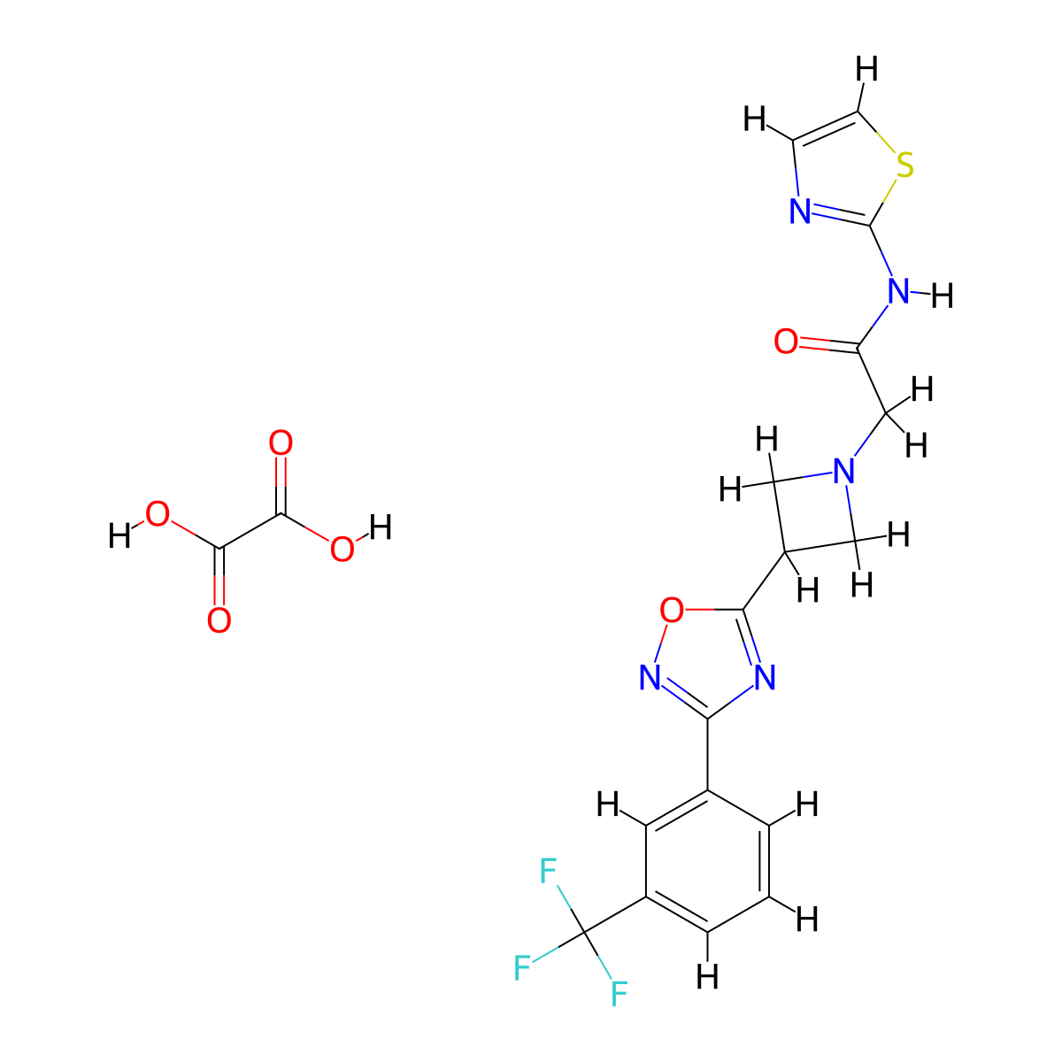 N-(thiazol-2-yl)-2-(3-(3-(3-(trifluoromethyl)phenyl)-1,2,4-oxadiazol-5-yl)azetidin-1-yl)acetamide oxalate molecular structure, CAS 1351585-06-2