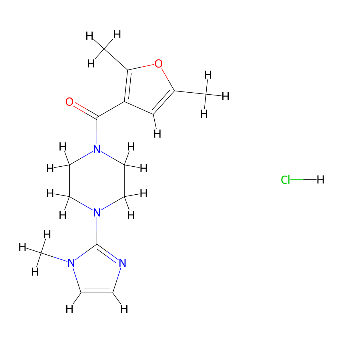 1-(2,5-dimethylfuran-3-carbonyl)-4-(1-methyl-1H-imidazol-2-yl)piperazine hydrochloride molecular structure, CAS 1351585-13-1