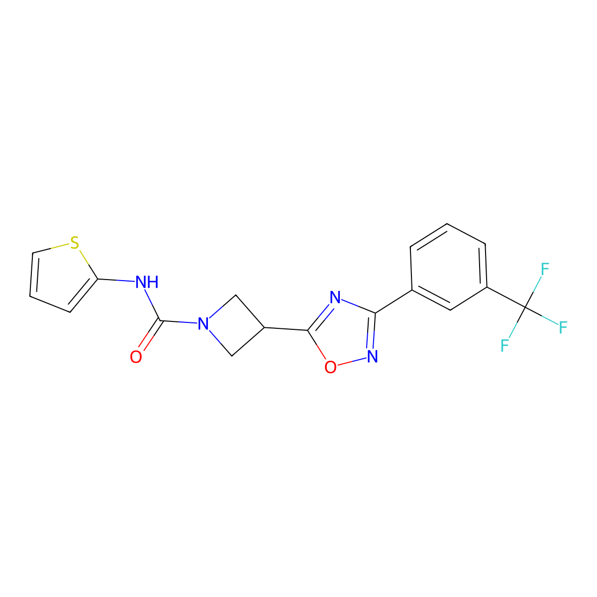N-(thiophen-2-yl)-3-(3-(3-(trifluoromethyl)phenyl)-1,2,4-oxadiazol-5-yl)azetidine-1-carboxamide molecular structure, CAS 1351585-15-3