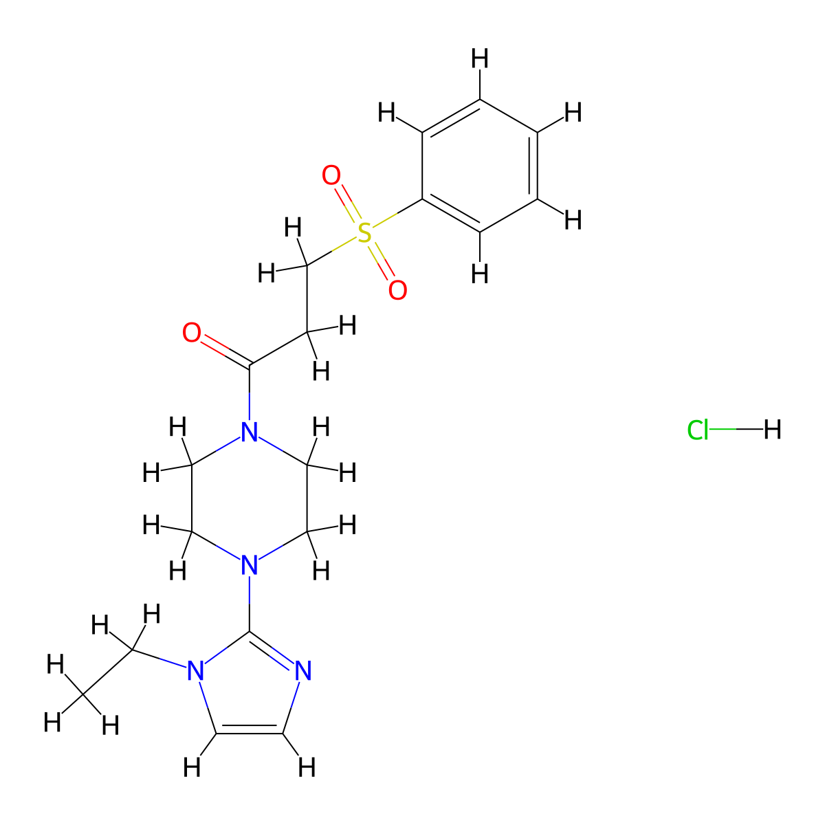 1-(4-(1-ethyl-1H-imidazol-2-yl)piperazin-1-yl)-3-(phenylsulfonyl)propan-1-one hydrochloride molecular structure, CAS 1351585-19-7