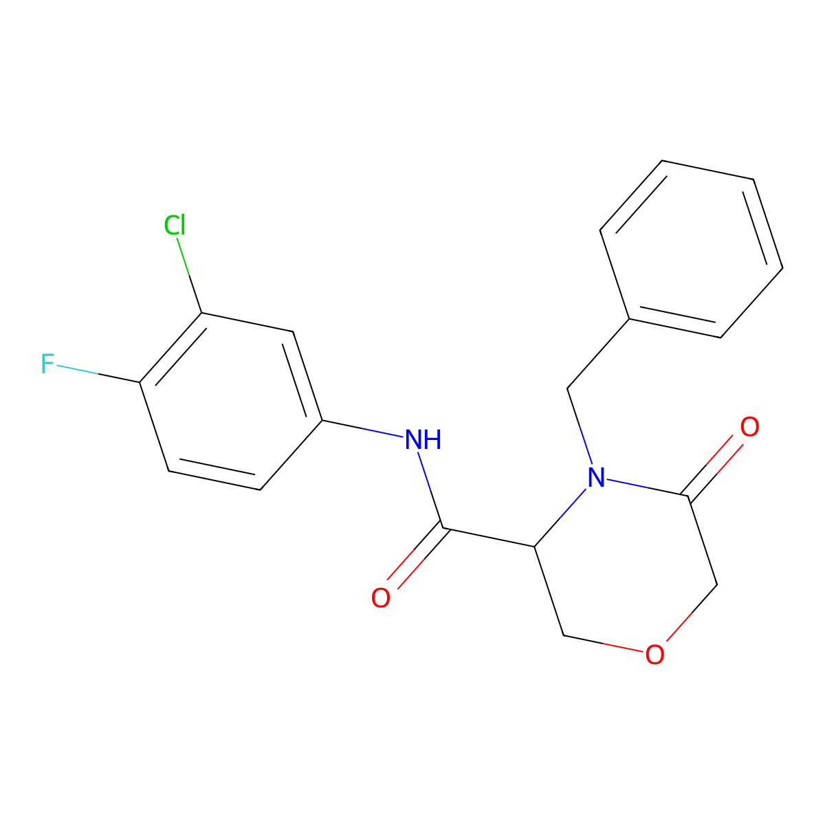 4-benzyl-N-(3-chloro-4-fluorophenyl)-5-oxomorpholine-3-carboxamide molecular structure, CAS 1351585-23-3