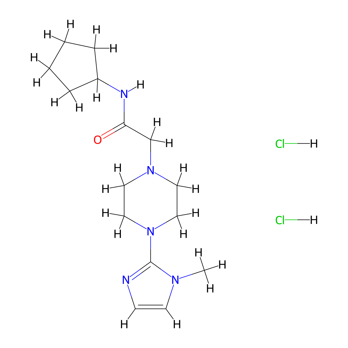 N-cyclopentyl-2-[4-(1-methyl-1H-imidazol-2-yl)piperazin-1-yl]acetamide dihydrochloride molecular structure, CAS 1351585-24-4