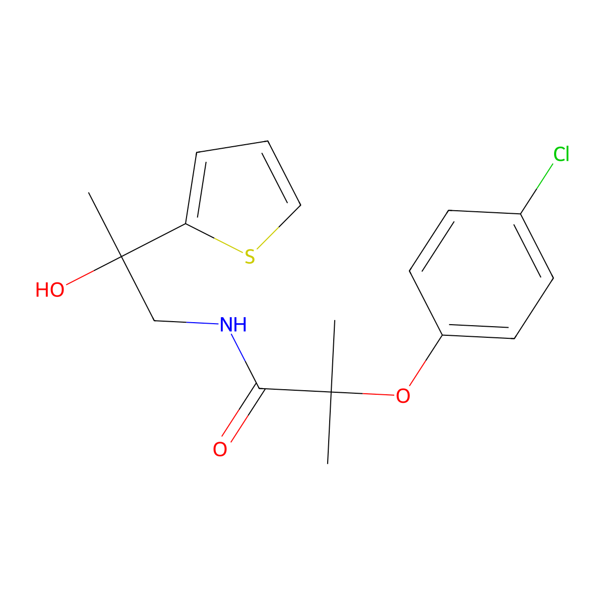 2-(4-chlorophenoxy)-N-[2-hydroxy-2-(thiophen-2-yl)propyl]-2-methylpropanamide molecular structure, CAS 1351585-31-3