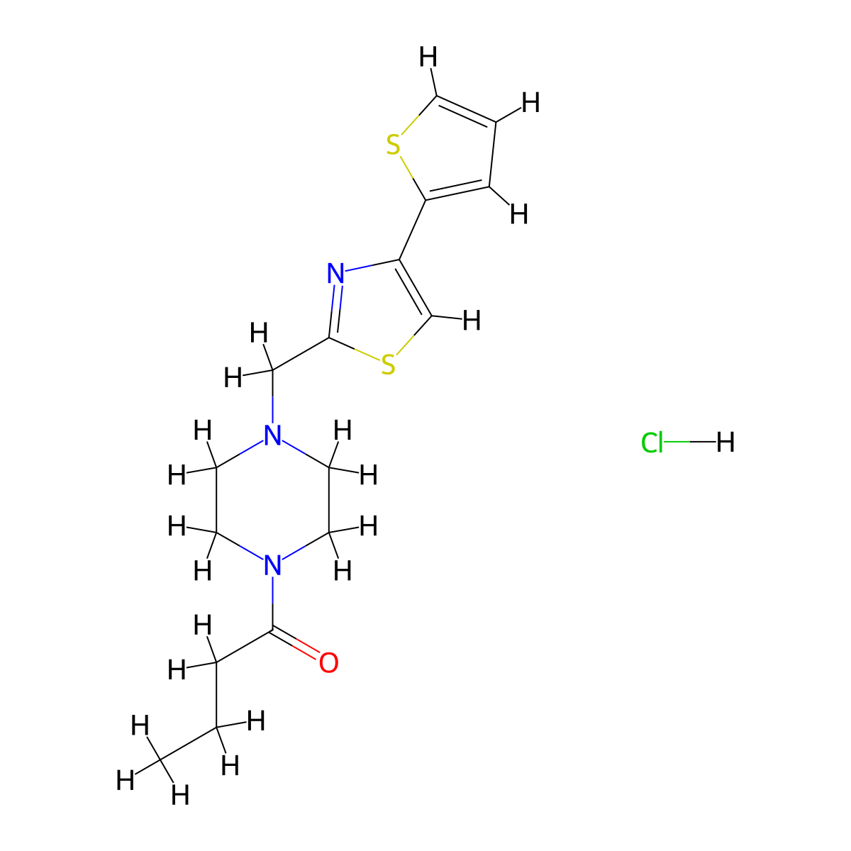 1-(4-((4-(Thiophen-2-yl)thiazol-2-yl)methyl)piperazin-1-yl)butan-1-one hydrochloride molecular structure, CAS 1351585-35-7