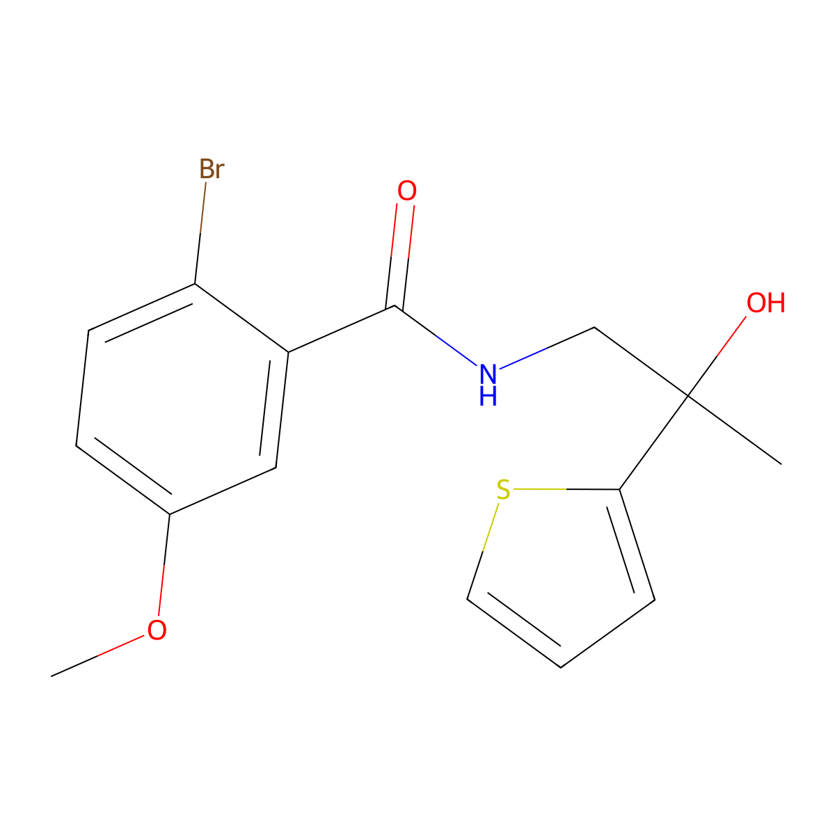 2-bromo-N-[2-hydroxy-2-(thiophen-2-yl)propyl]-5-methoxybenzamide molecular structure, CAS 1351585-40-4