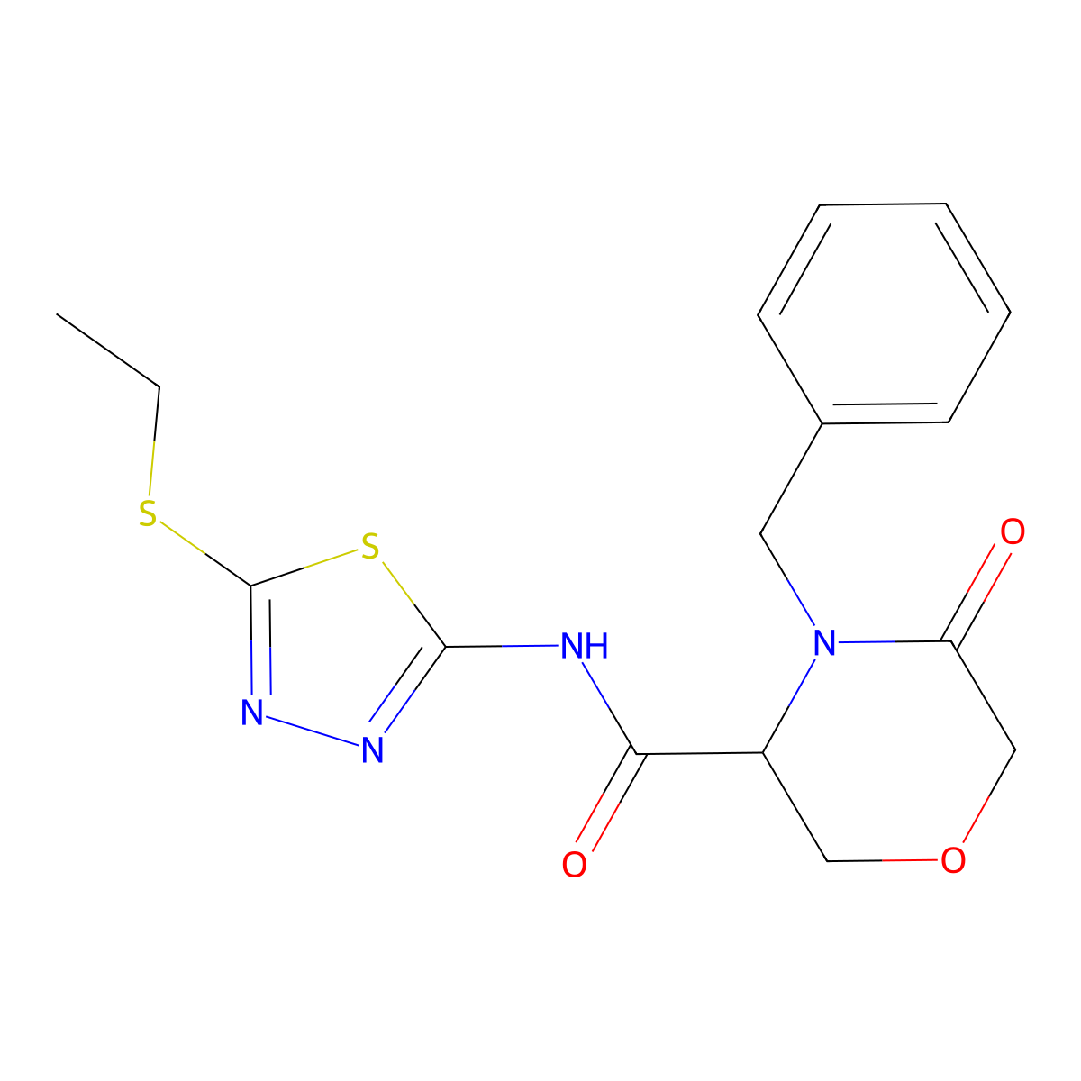 4-benzyl-N-(5-(ethylthio)-1,3,4-thiadiazol-2-yl)-5-oxomorpholine-3-carboxamide molecular structure, CAS 1351585-45-9