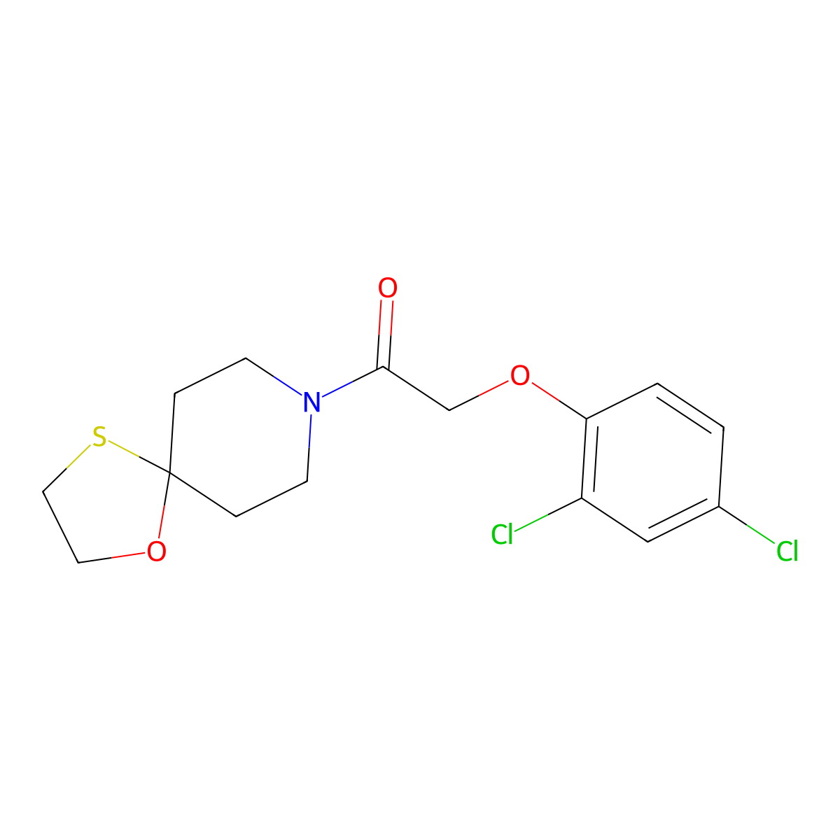 2-(2,4-Dichlorophenoxy)-1-(1-oxa-4-thia-8-azaspiro[4.5]decan-8-yl)ethanone molecular structure, CAS 1351585-47-1