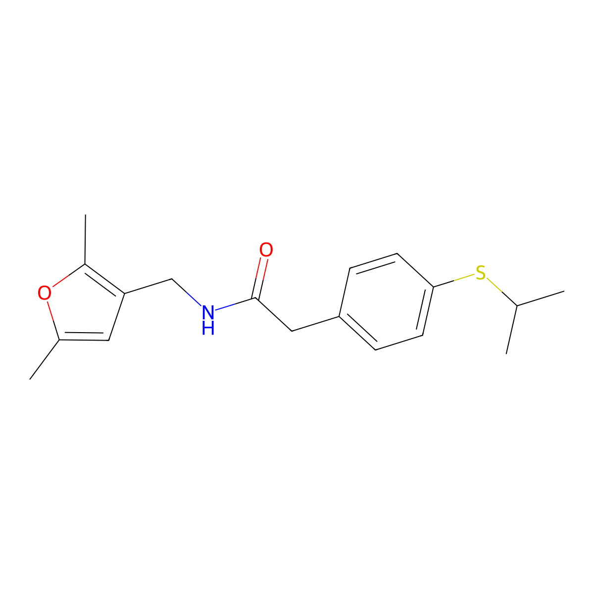 N-((2,5-dimethylfuran-3-yl)methyl)-2-(4-(isopropylthio)phenyl)acetamide molecular structure, CAS 1351585-50-6