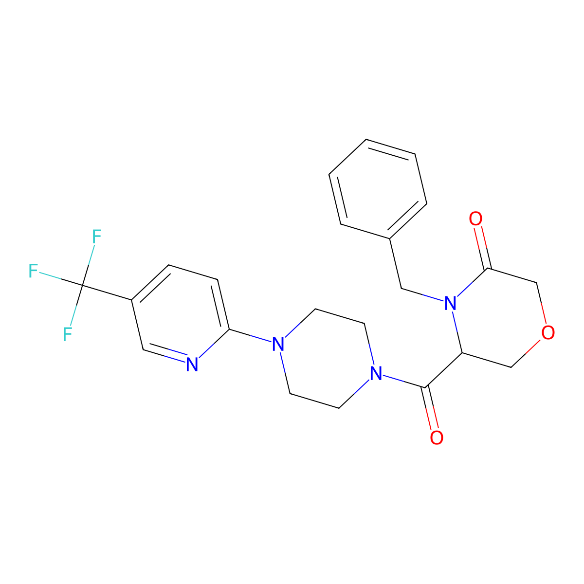 4-Benzyl-5-(4-(5-(trifluoromethyl)pyridin-2-yl)piperazine-1-carbonyl)morpholin-3-one molecular structure, CAS 1351585-54-0