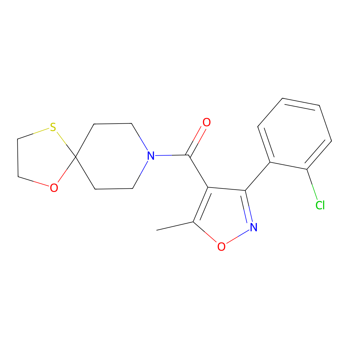 (3-(2-Chlorophenyl)-5-methylisoxazol-4-yl)(1-oxa-4-thia-8-azaspiro[4.5]decan-8-yl)methanone molecular structure, CAS 1351586-07-6