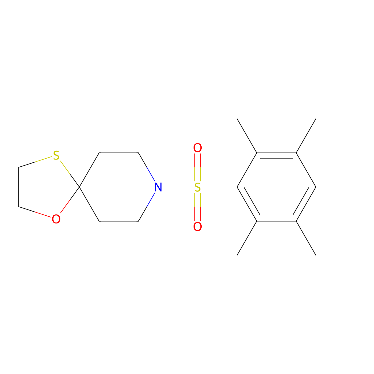 8-((2,3,4,5,6-Pentamethylphenyl)sulfonyl)-1-oxa-4-thia-8-azaspiro[4.5]decane molecular structure, CAS 1351586-40-7