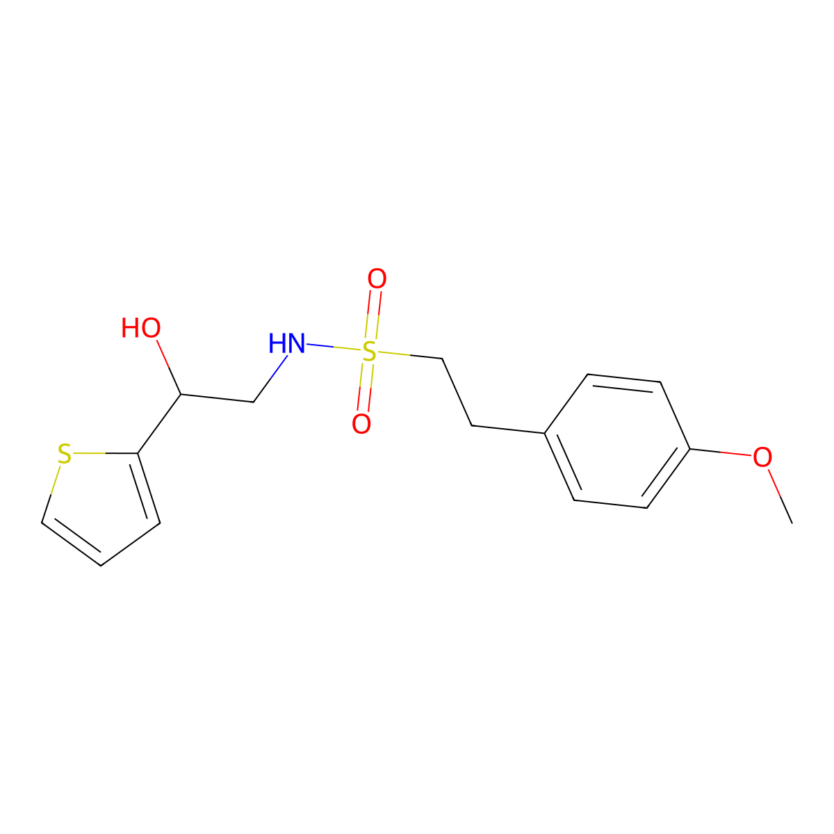 N-(2-hydroxy-2-(thiophen-2-yl)ethyl)-2-(4-methoxyphenyl)ethanesulfonamide molecular structure, CAS 1351586-55-4