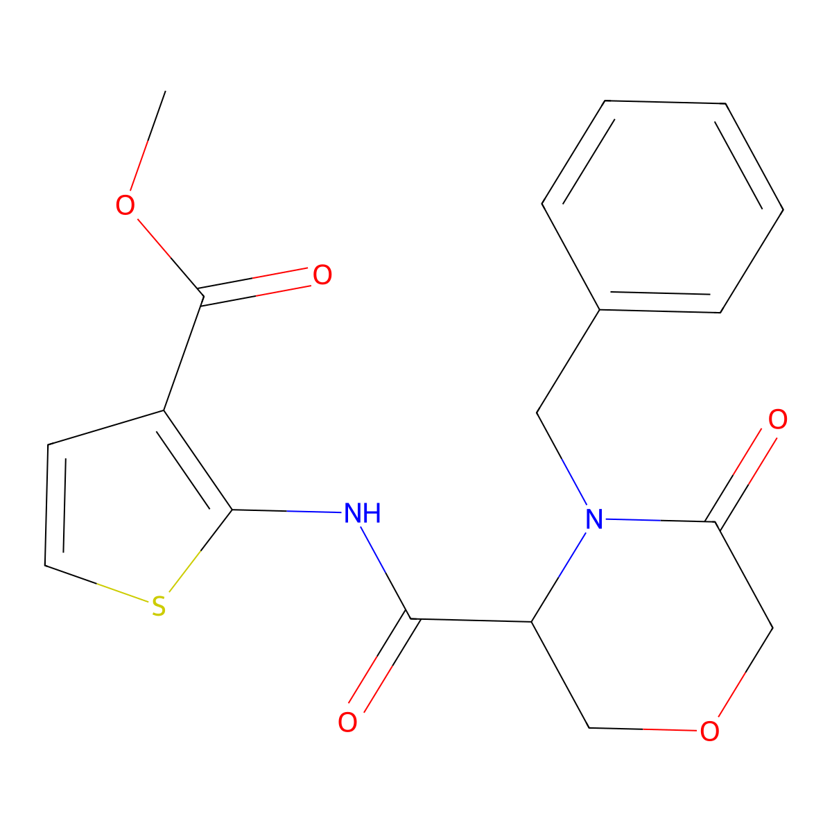 Methyl 2-(4-benzyl-5-oxomorpholine-3-carboxamido)thiophene-3-carboxylate molecular structure, CAS 1351586-62-3
