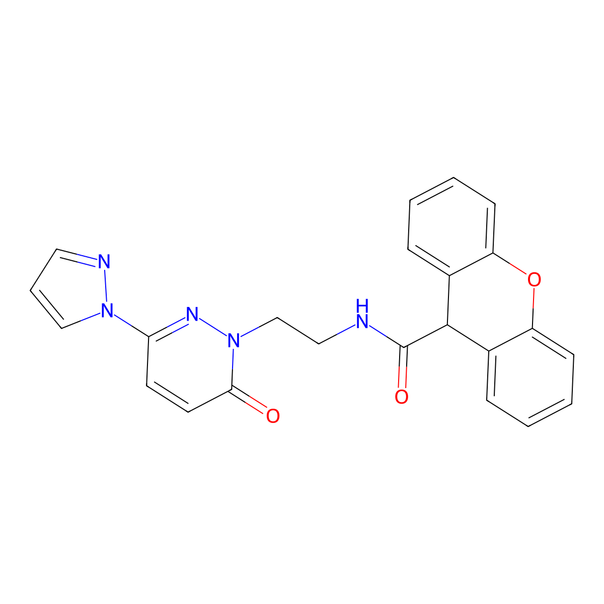 N-(2-(6-oxo-3-(1H-pyrazol-1-yl)pyridazin-1(6H)-yl)ethyl)-9H-xanthene-9-carboxamide molecular structure, CAS 1351586-76-9