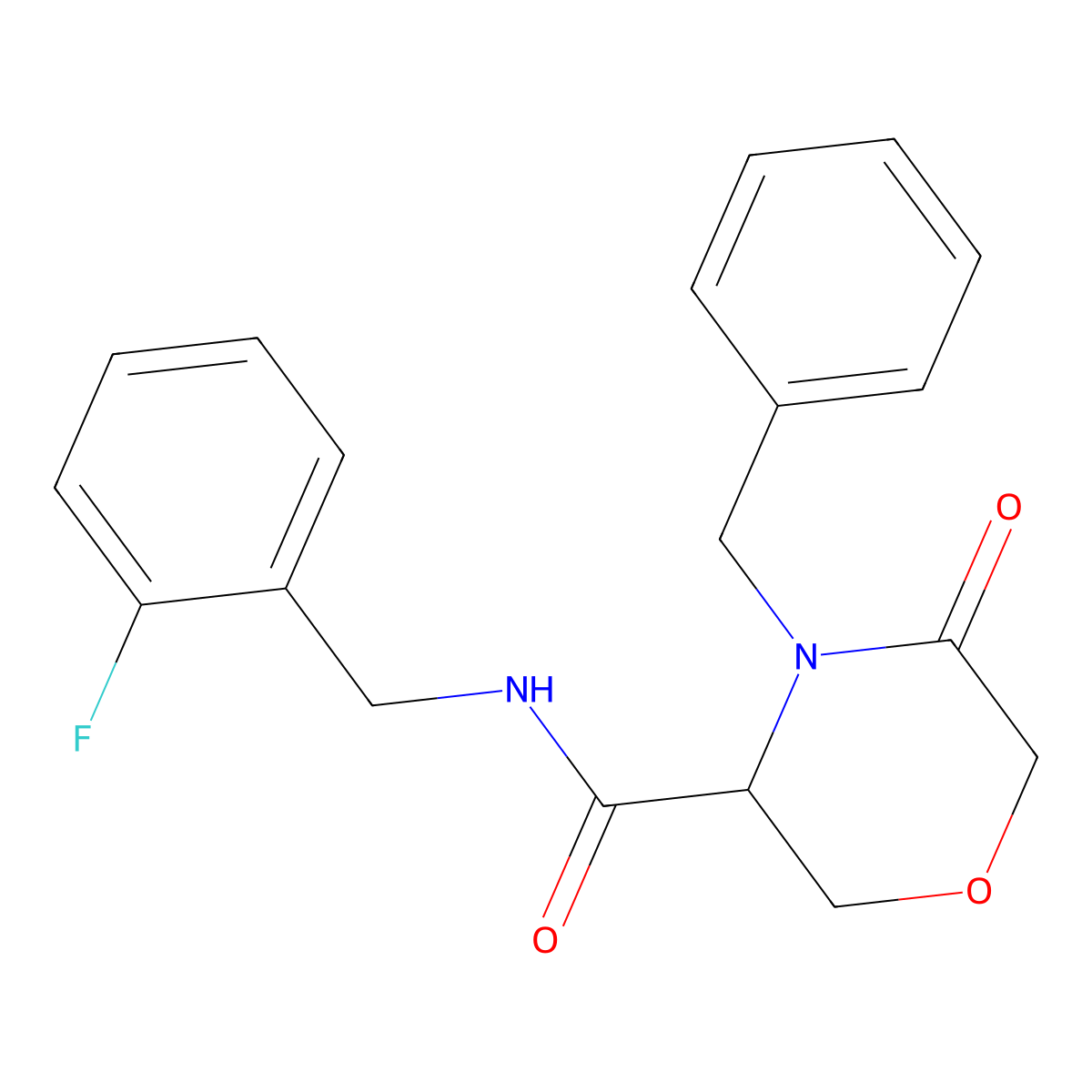 4-benzyl-N-(2-fluorobenzyl)-5-oxomorpholine-3-carboxamide molecular structure, CAS 1351586-82-7