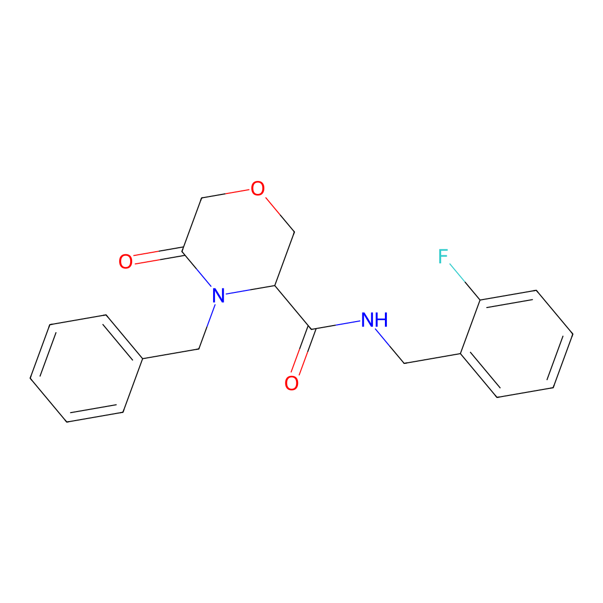4-benzyl-N-(2-fluorobenzyl)-5-oxomorpholine-3-carboxamide molecular structure, CAS 1351586-82-7