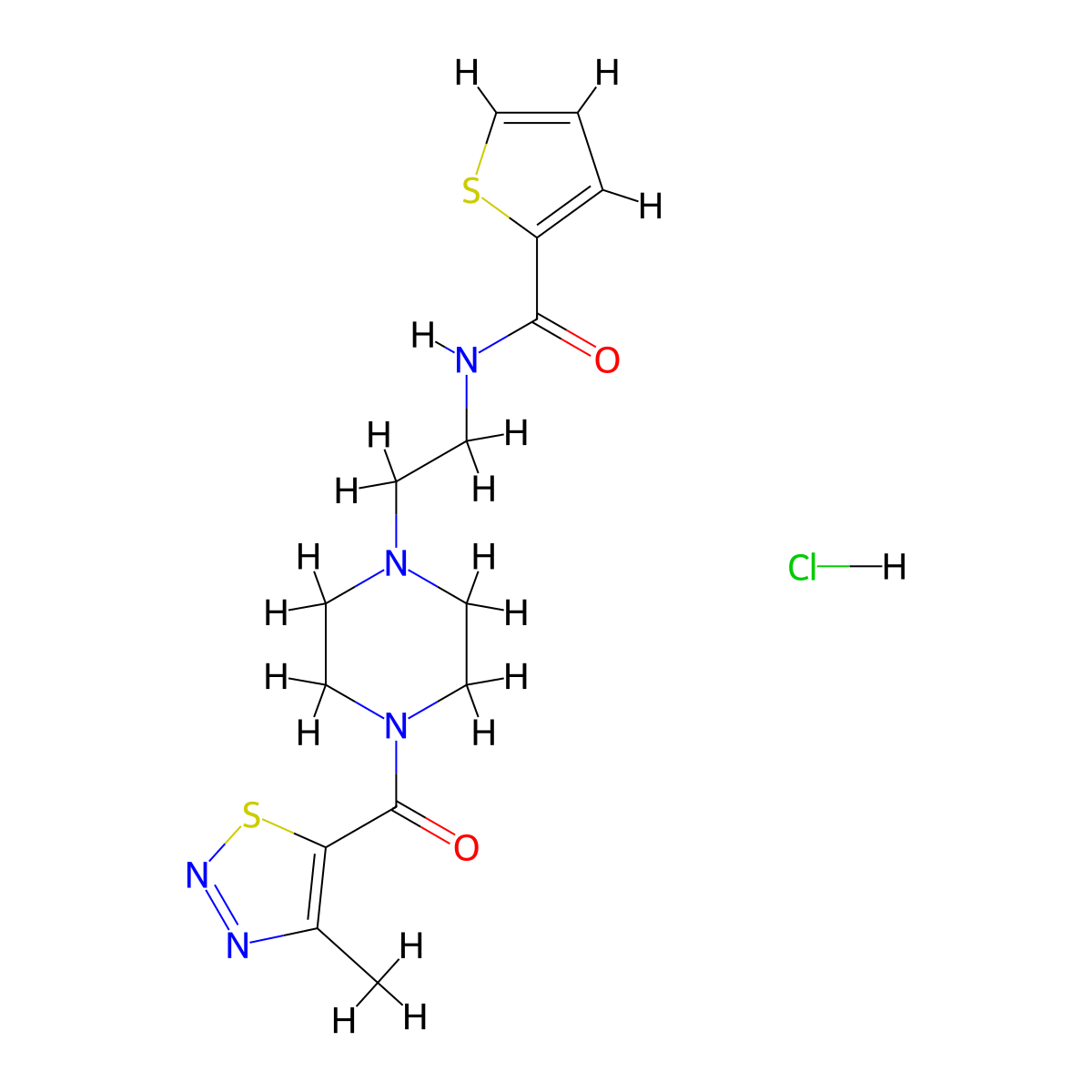 N-(2-(4-(4-methyl-1,2,3-thiadiazole-5-carbonyl)piperazin-1-yl)ethyl)thiophene-2-carboxamide hydrochloride molecular structure, CAS 1351586-84-9