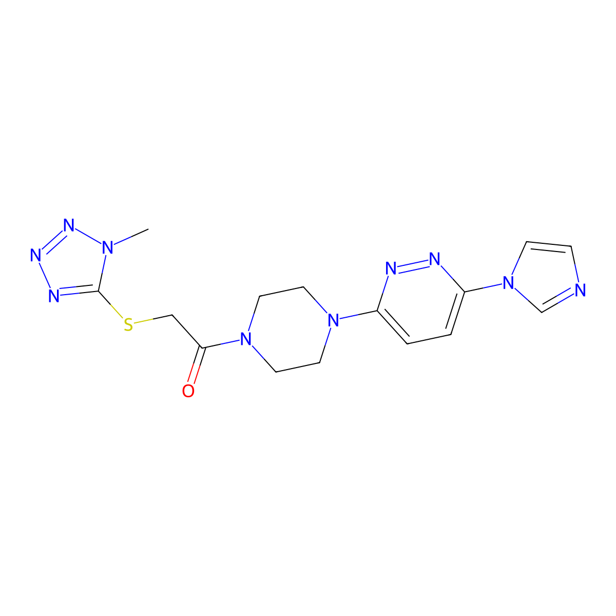1-(4-(6-(1H-imidazol-1-yl)pyridazin-3-yl)piperazin-1-yl)-2-((1-methyl-1H-tetrazol-5-yl)thio)ethanone molecular structure, CAS 1351586-85-0