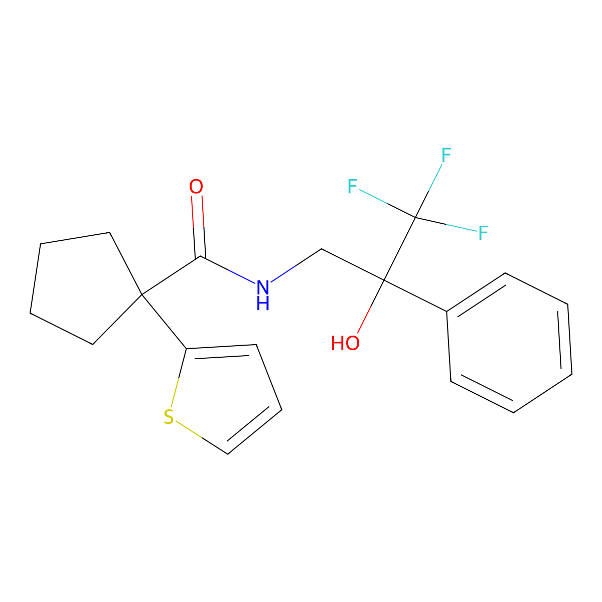 1-(thiophen-2-yl)-N-(3,3,3-trifluoro-2-hydroxy-2-phenylpropyl)cyclopentane-1-carboxamide molecular structure, CAS 1351586-89-4