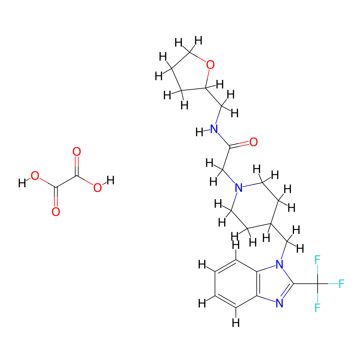 N-((tetrahydrofuran-2-yl)methyl)-2-(4-((2-(trifluoromethyl)-1H-benzo[d]imidazol-1-yl)methyl)piperidin-1-yl)acetamide oxalate molecular structure, CAS 1351586-90-7