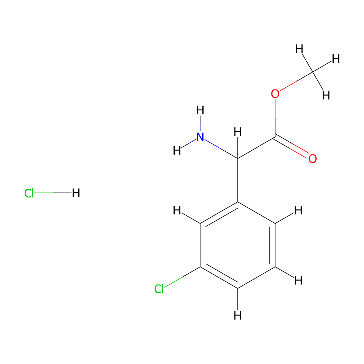 Methyl 2-amino-2-(3-chlorophenyl)acetate hydrochloride molecular structure, CAS 1351586-91-8