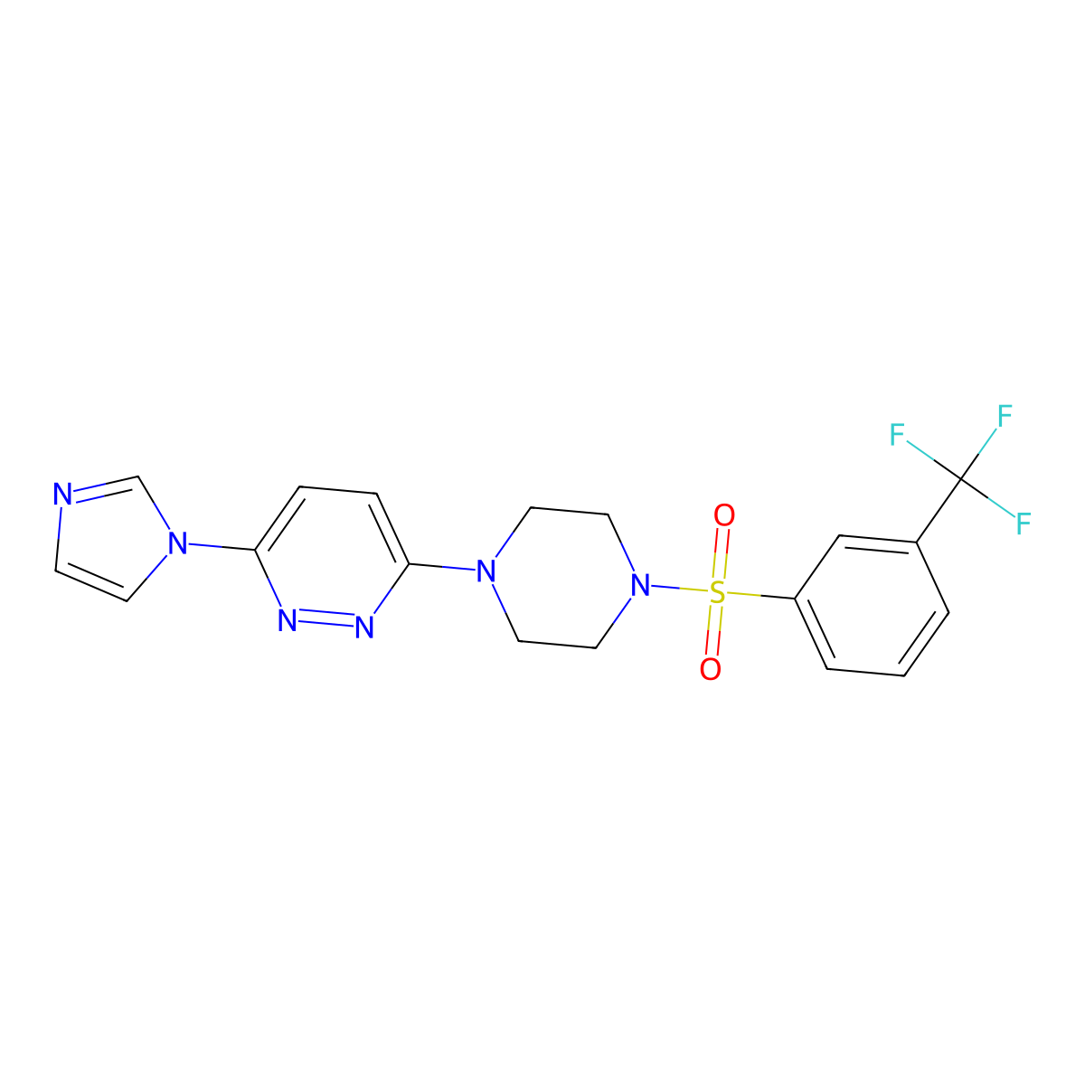 3-(1H-imidazol-1-yl)-6-(4-((3-(trifluoromethyl)phenyl)sulfonyl)piperazin-1-yl)pyridazine molecular structure, CAS 1351586-96-3