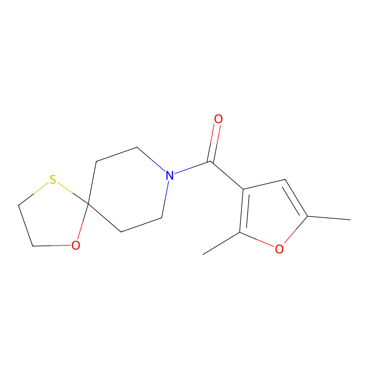 (2,5-Dimethylfuran-3-yl)(1-oxa-4-thia-8-azaspiro[4.5]decan-8-yl)methanone molecular structure, CAS 1351586-97-4